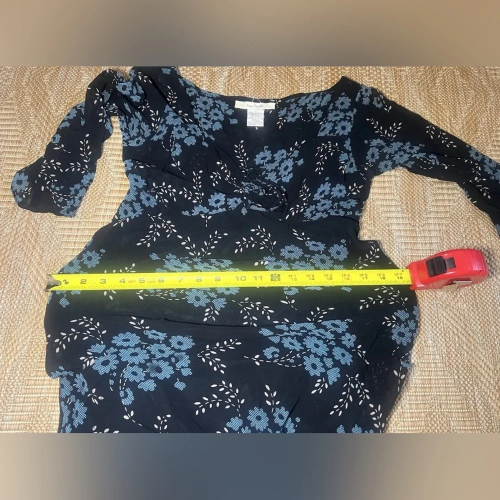 Free People Black Maxi Dress with Blue Floral Print